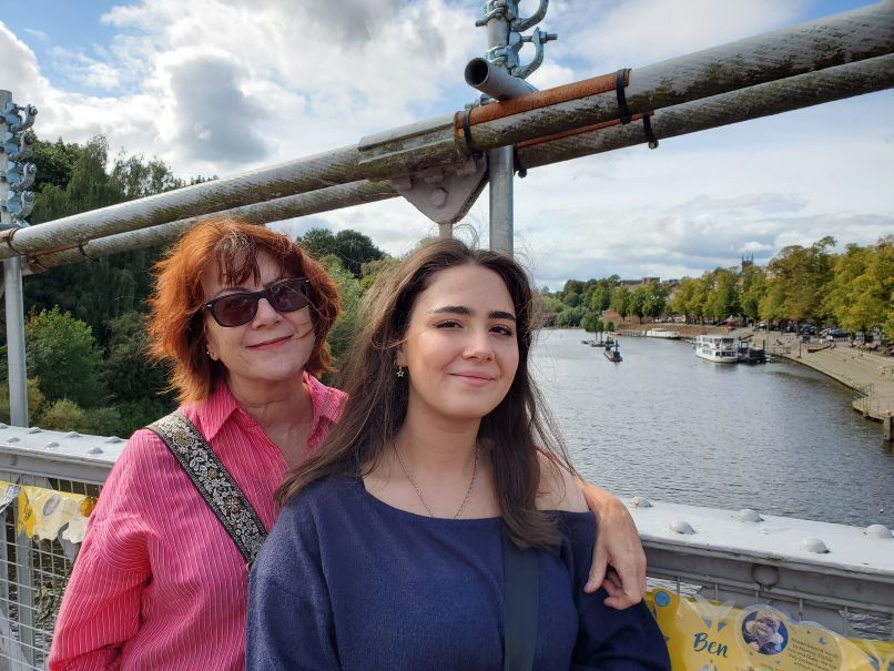 Leone and Charlotte on Pedestrian Bridge Chester