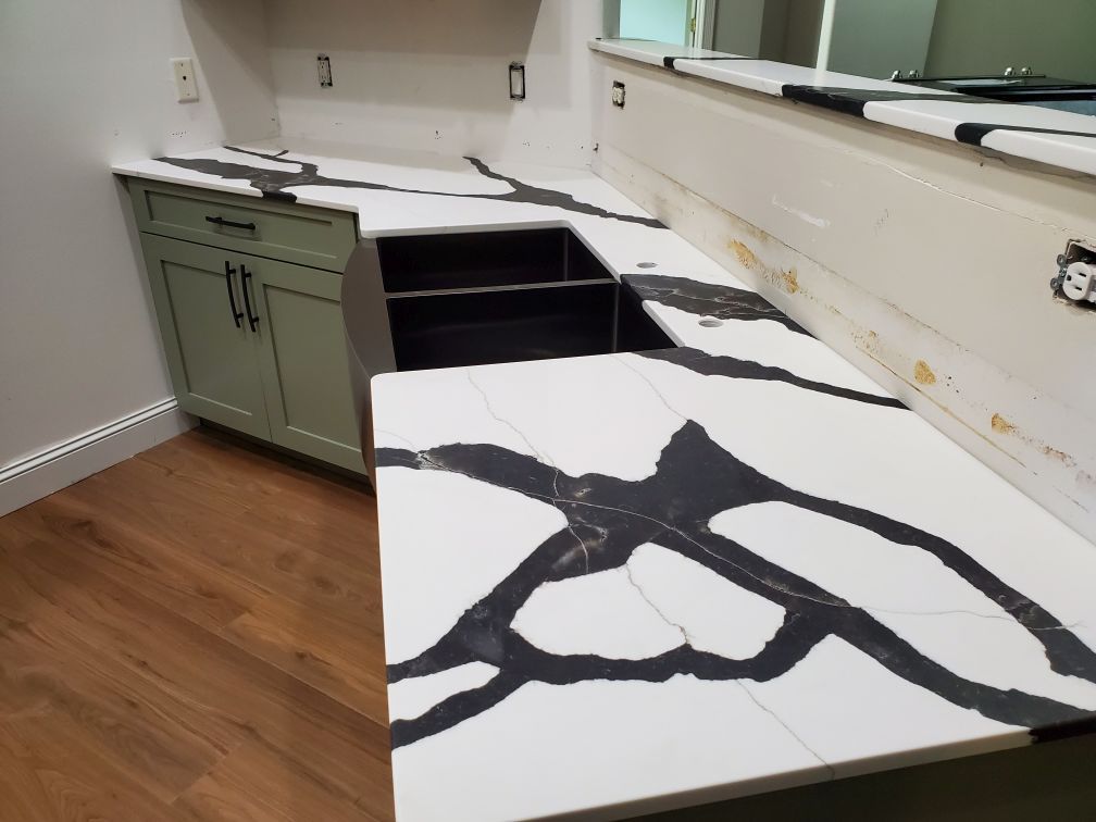 View of Kitchen Counter & Pony Wall - no Backsplash Yet